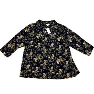 Charter Club Women's Collared Blouse V-Neck w/Buttons 3/4 Sleeve Size 4X